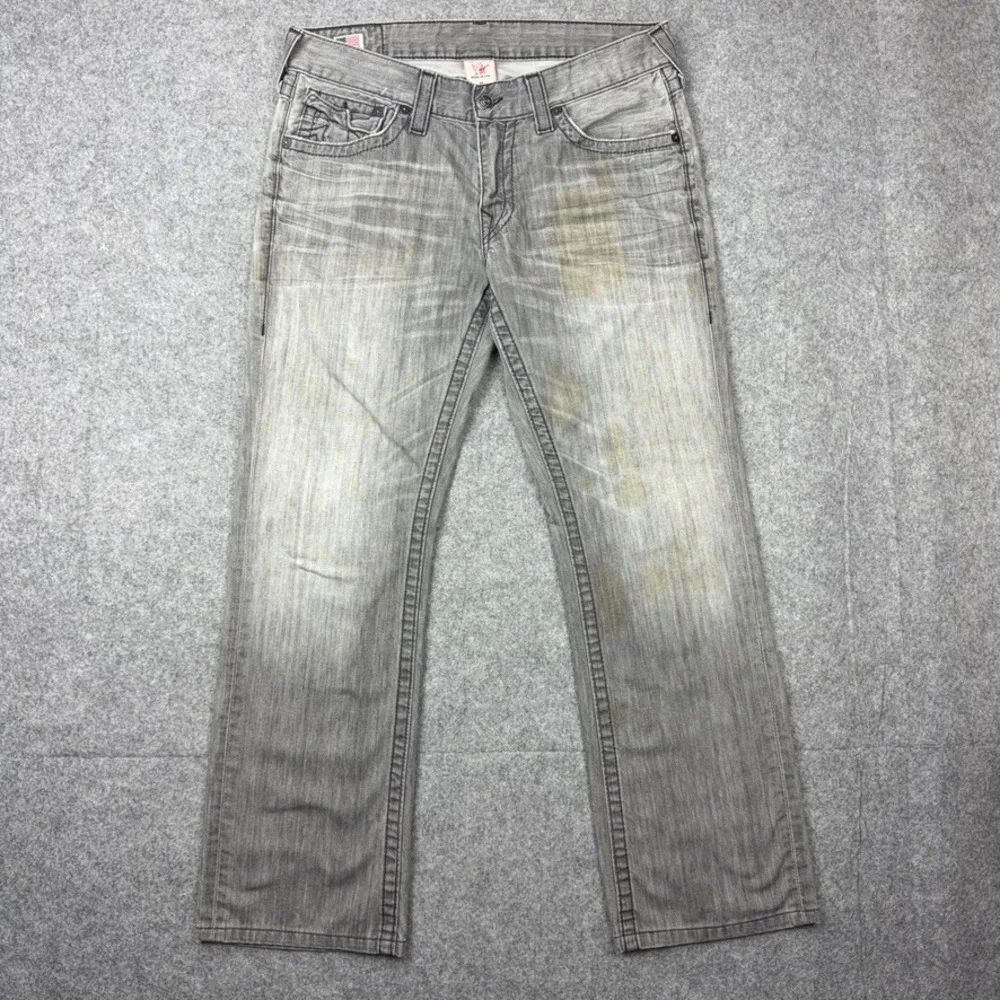VTG True Religion Jeans Mens 34x32 Gray Ricky Straight Leg Denim Streetwear‎ USA